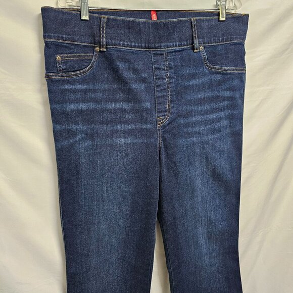 Spanx Wide Leg Pull On Women Jeans Size 1X Tall Blue Distressed Cotton - Picture 5 of 15